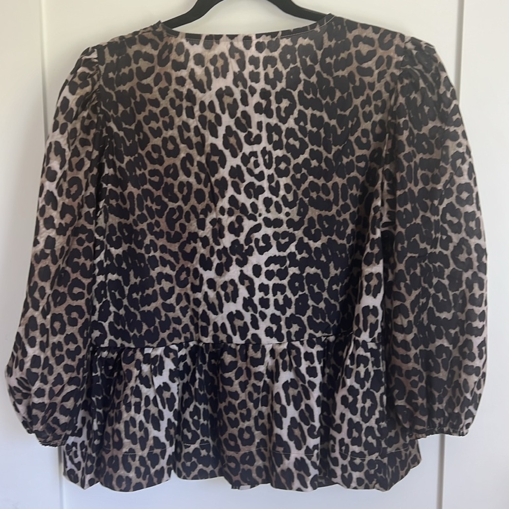 🕶️Tie-Front Leopard Print Oversize Peplum Blouse Sz L - Picture 7 of 7